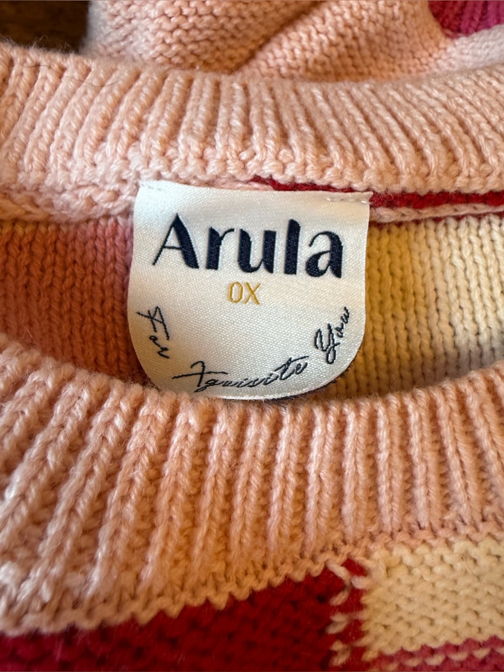 S59 -ARULA Pink, Red & Cream Striped Crewneck Sweater - Picture 3 of 4
